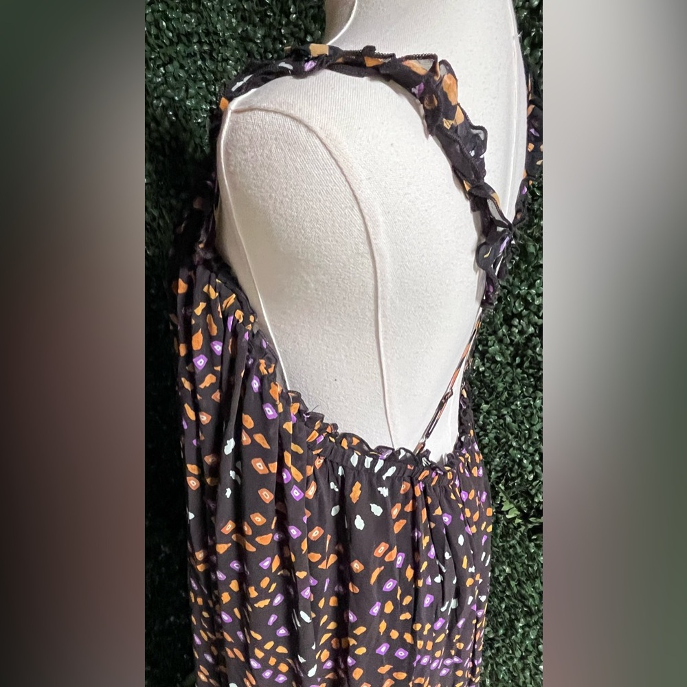 Anthropologie Sleeveless Chiffon Printed Midi Dress with Multicolor Dot Motif - Picture 13 of 15